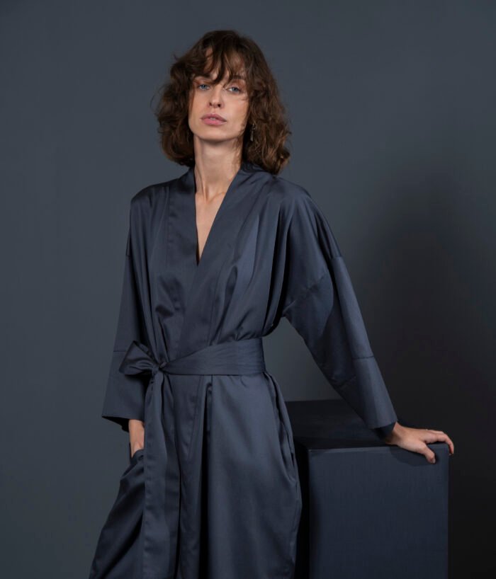 Bathrobe Kimono Solid Anthracite - Image 1