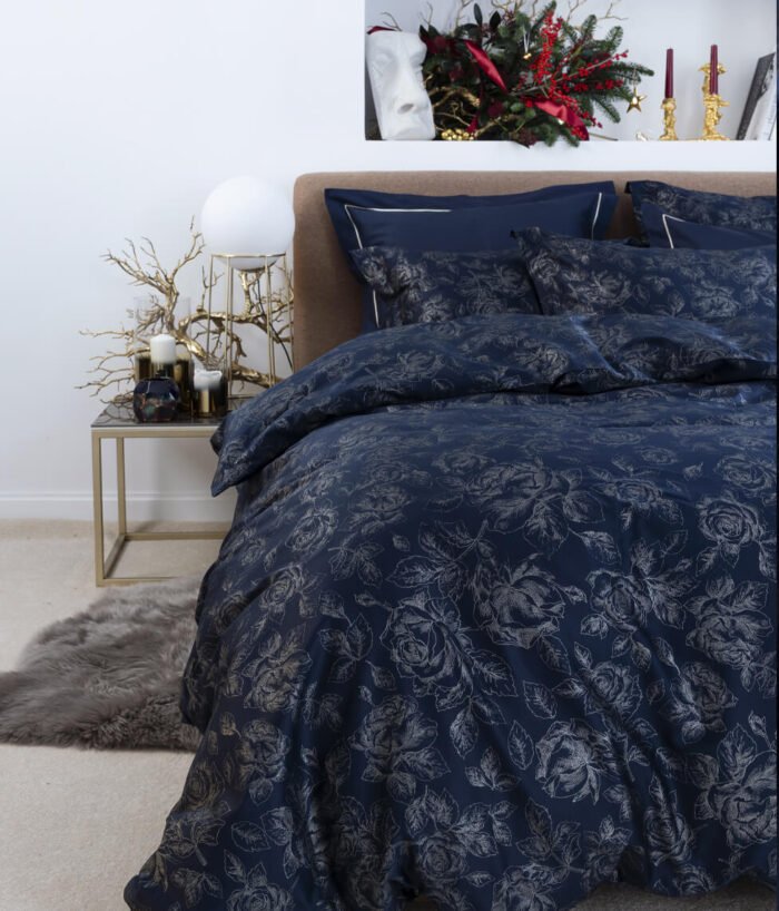 Sateen bed linen set Rose Line Royal Blue - Image 2