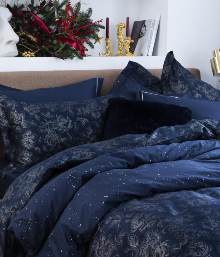 Sateen bed linen set Rose Line Royal Blue - Image 3