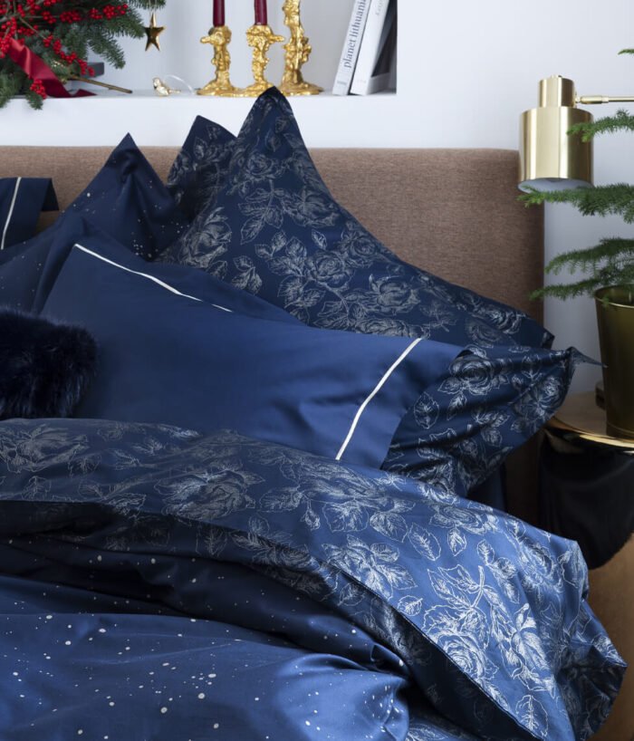 Sateen bed linen set Rose Line Royal Blue - Image 9