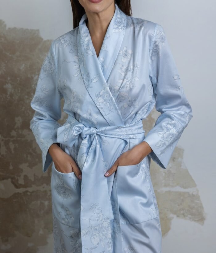 Klasikinis satino chalatas Eden Light Blue - Image 5