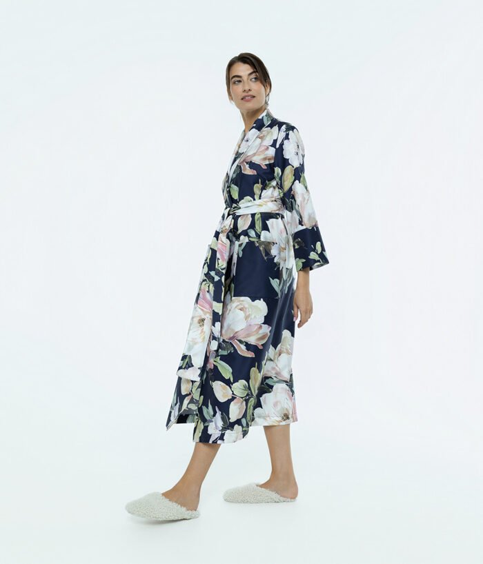 Klasikinis satino chalatas Harmony Dark Blue - Image 2
